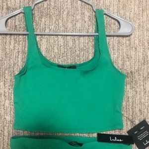 Green Ribbed Bodycon Two-Piece Set